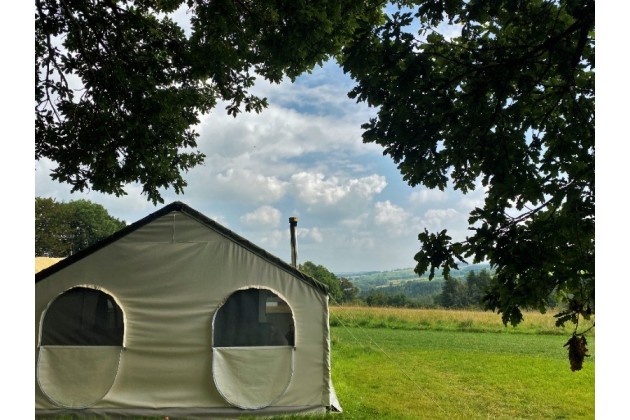 Glamping Pioneer Camps at Top of the Woods - enjoy beautiful views across the valley